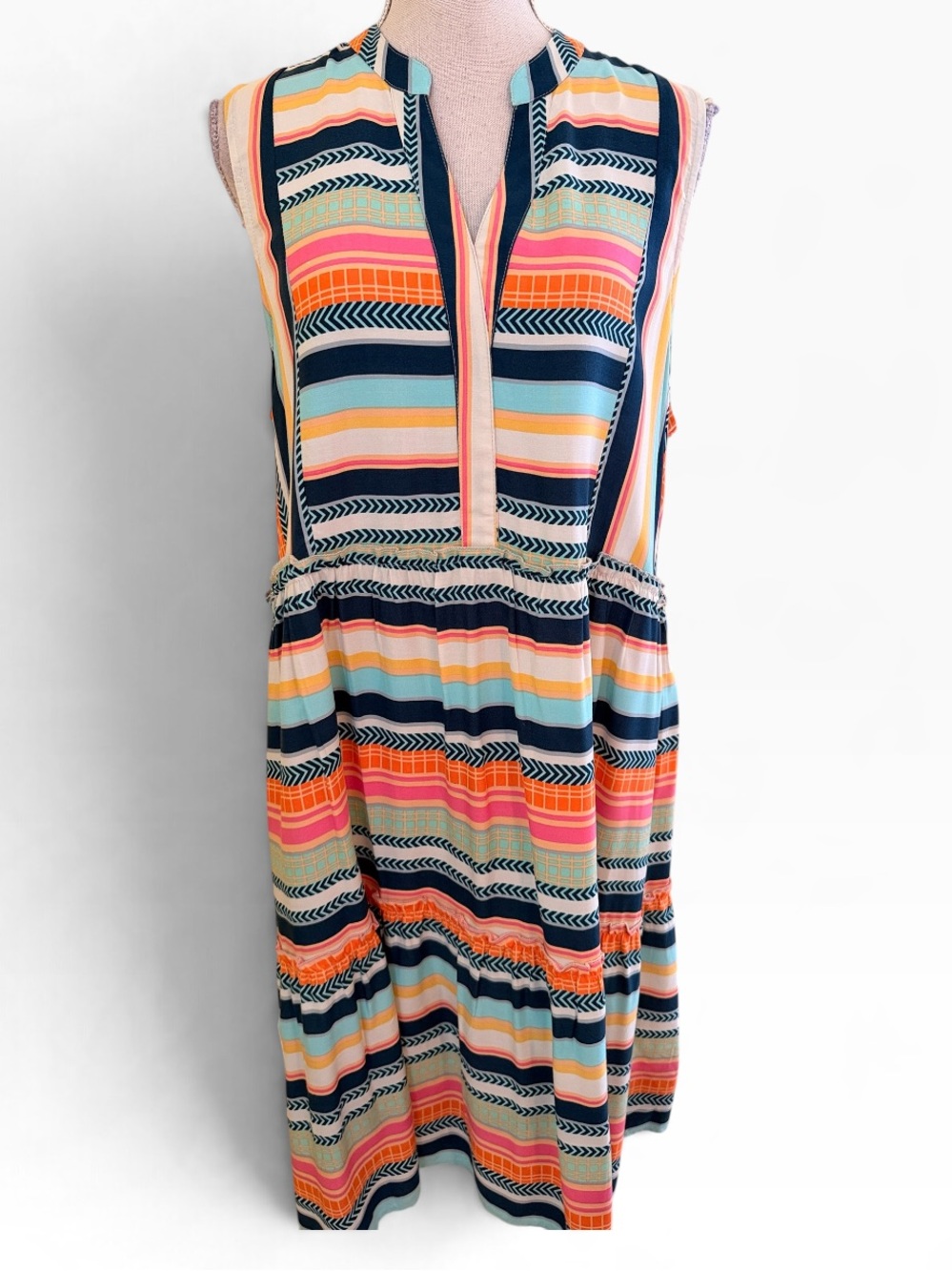Kaktus Multi Color Sleeveless Striped Summer Dress L
